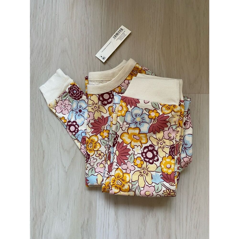 Members Mark Cream Floral Pajama Set with Yellow, Mauve & Blue Blooms